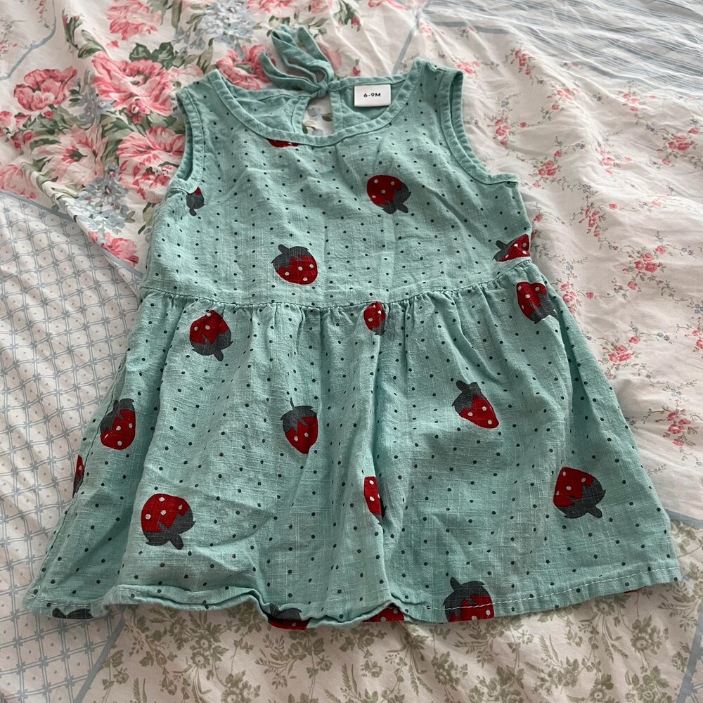 Baby Girls Strawberry Fruit Print Cotton Summer Dress 6-9M